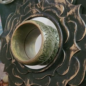 Stained Green Wooden Floral Carved, Handmade bracelet